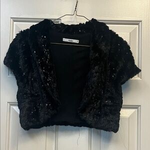 Papaya Girls Black Faux Fur Sequin Shrug M